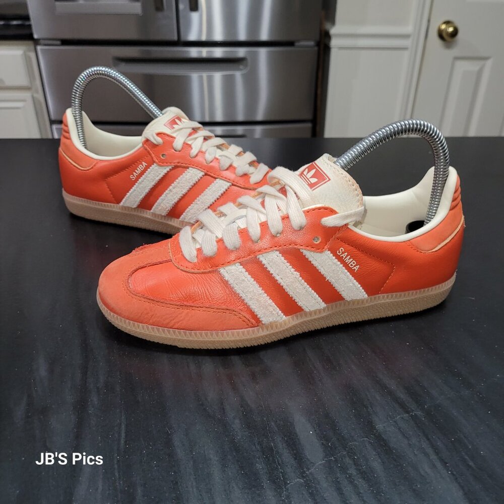 Adidas Samba OG Originals Women's Collegiate Orange & Cream White Gum Sneakers - Picture 5 of 16